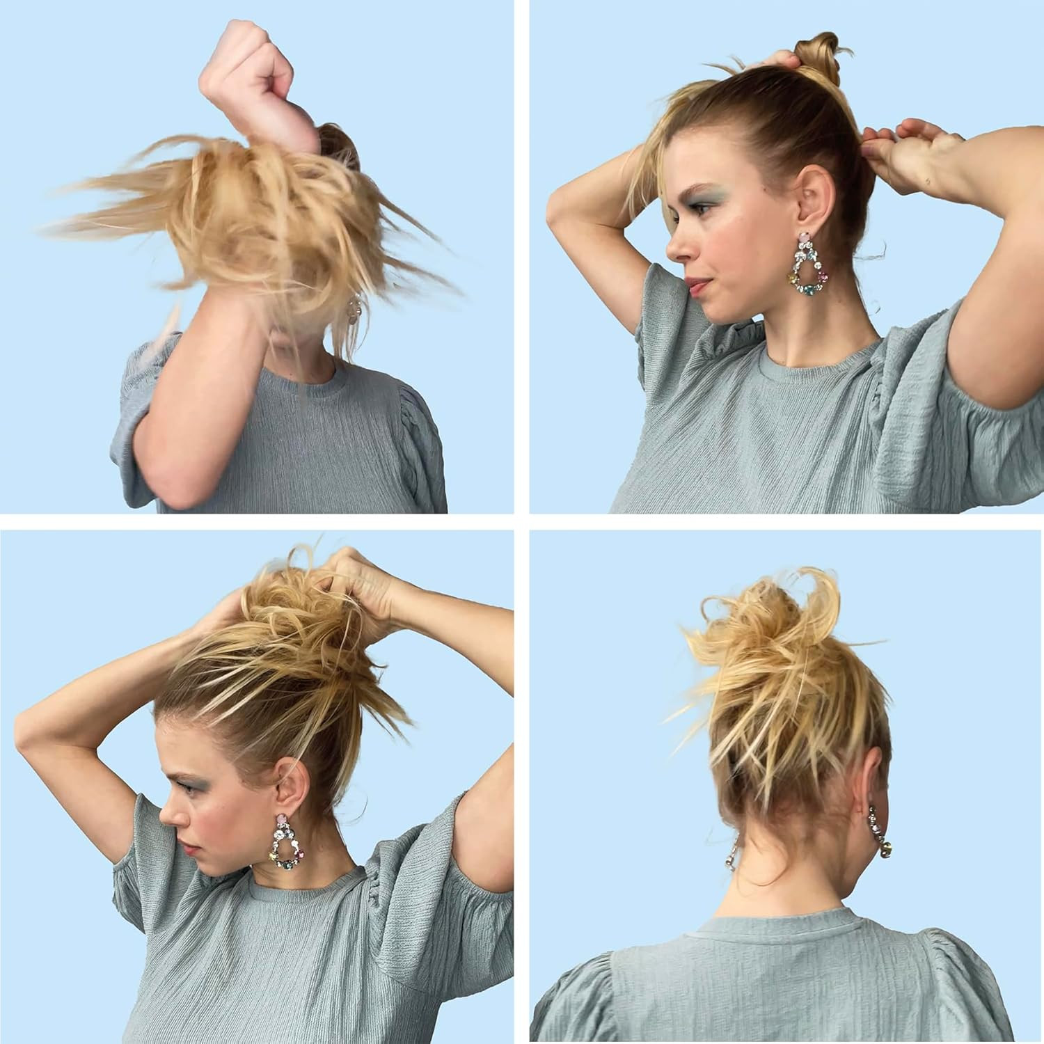 Jumbo Scrunchie Braided Updo Wavy Messy Bun Hairpiece Blond Mix G11D