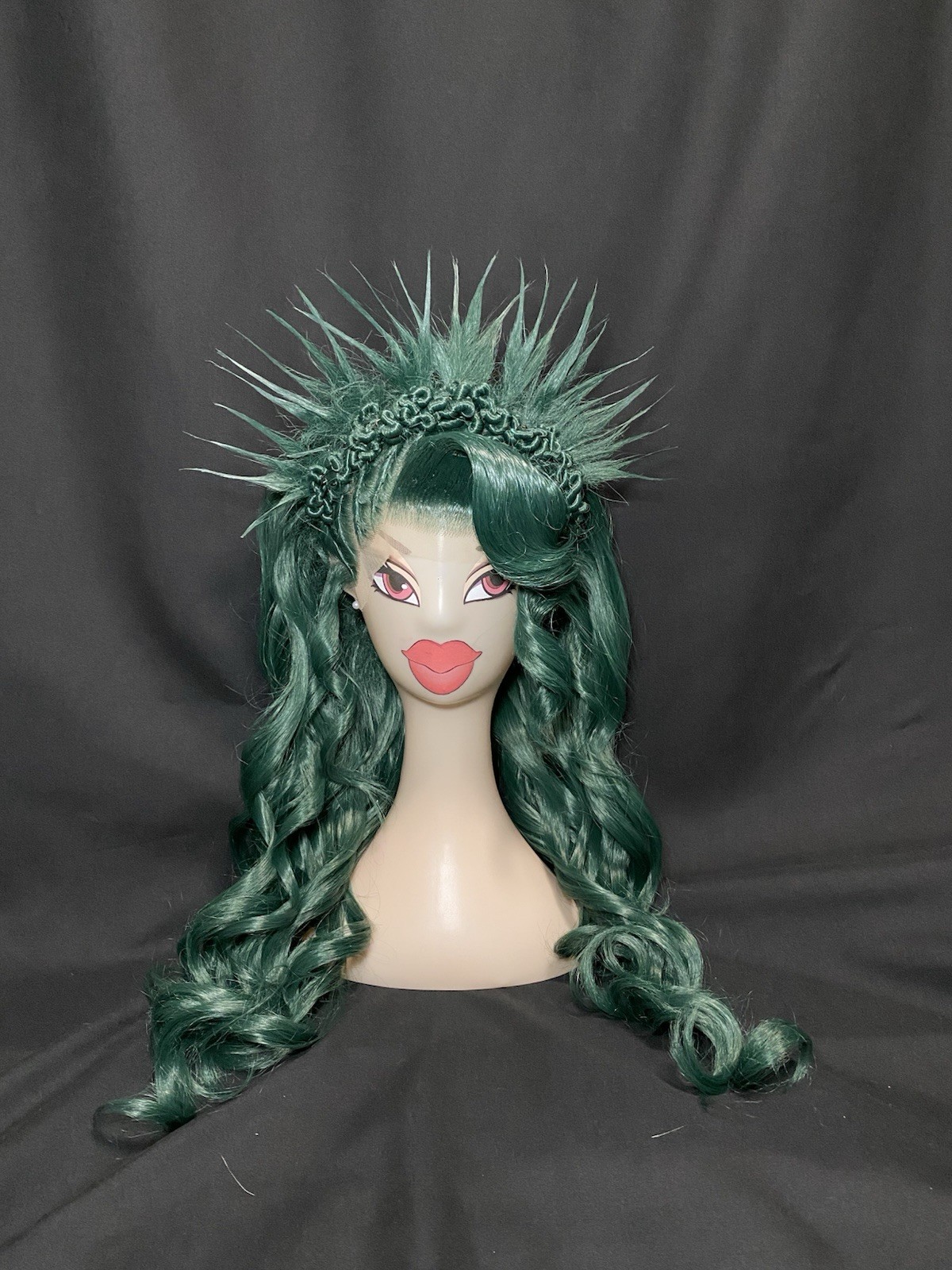 Dark Green Punky Y2K Liberty Spike Crown Synthetic Lace For Wig For Drag Queens