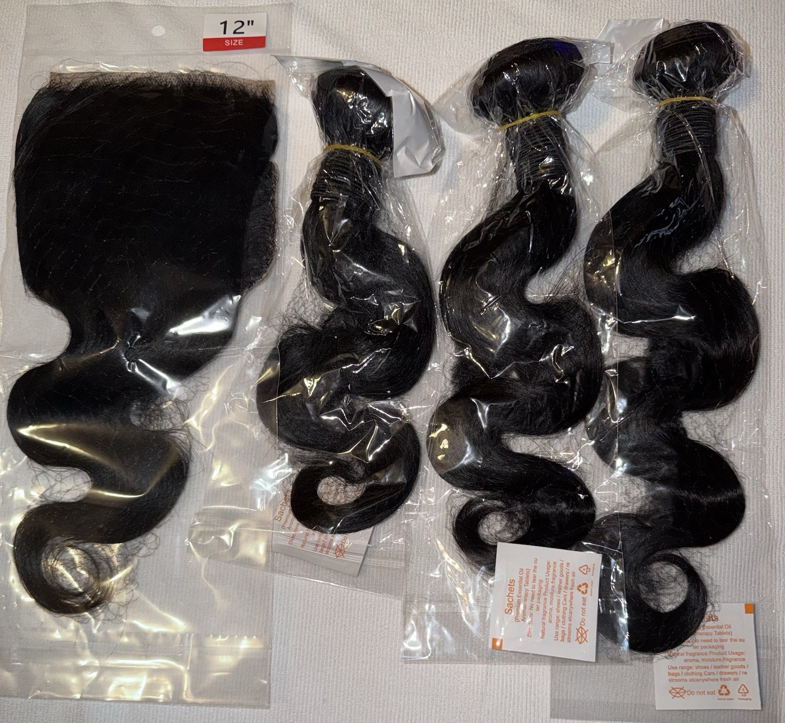 Body Wave Human Hair Bundles With Closure 14 16 18 Inches W/ 12 Inch Closure