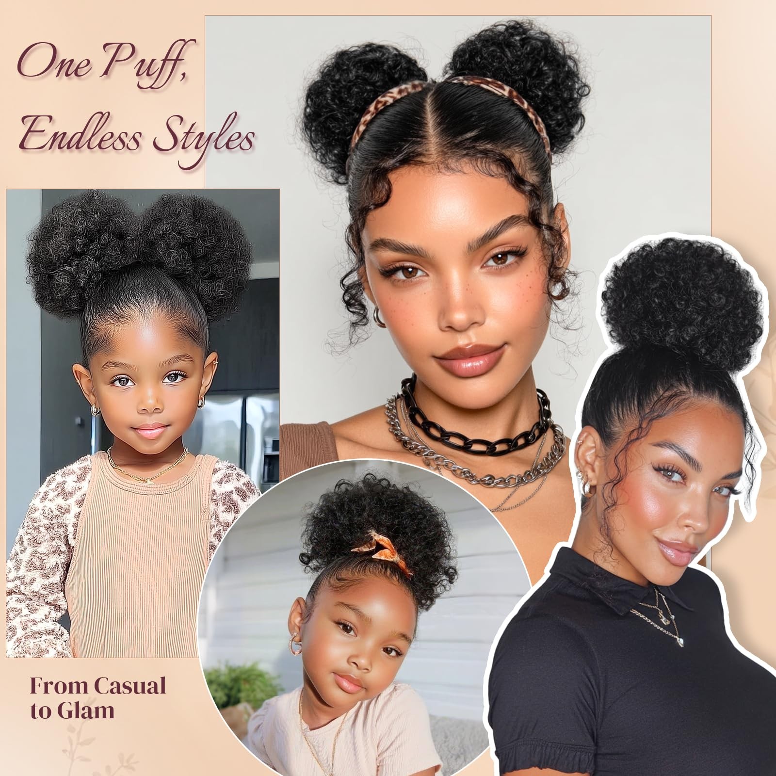 Afro Puff Drawstring Ponytail 100% Human Hair – 6-7 inch Diameter, 45g Weight