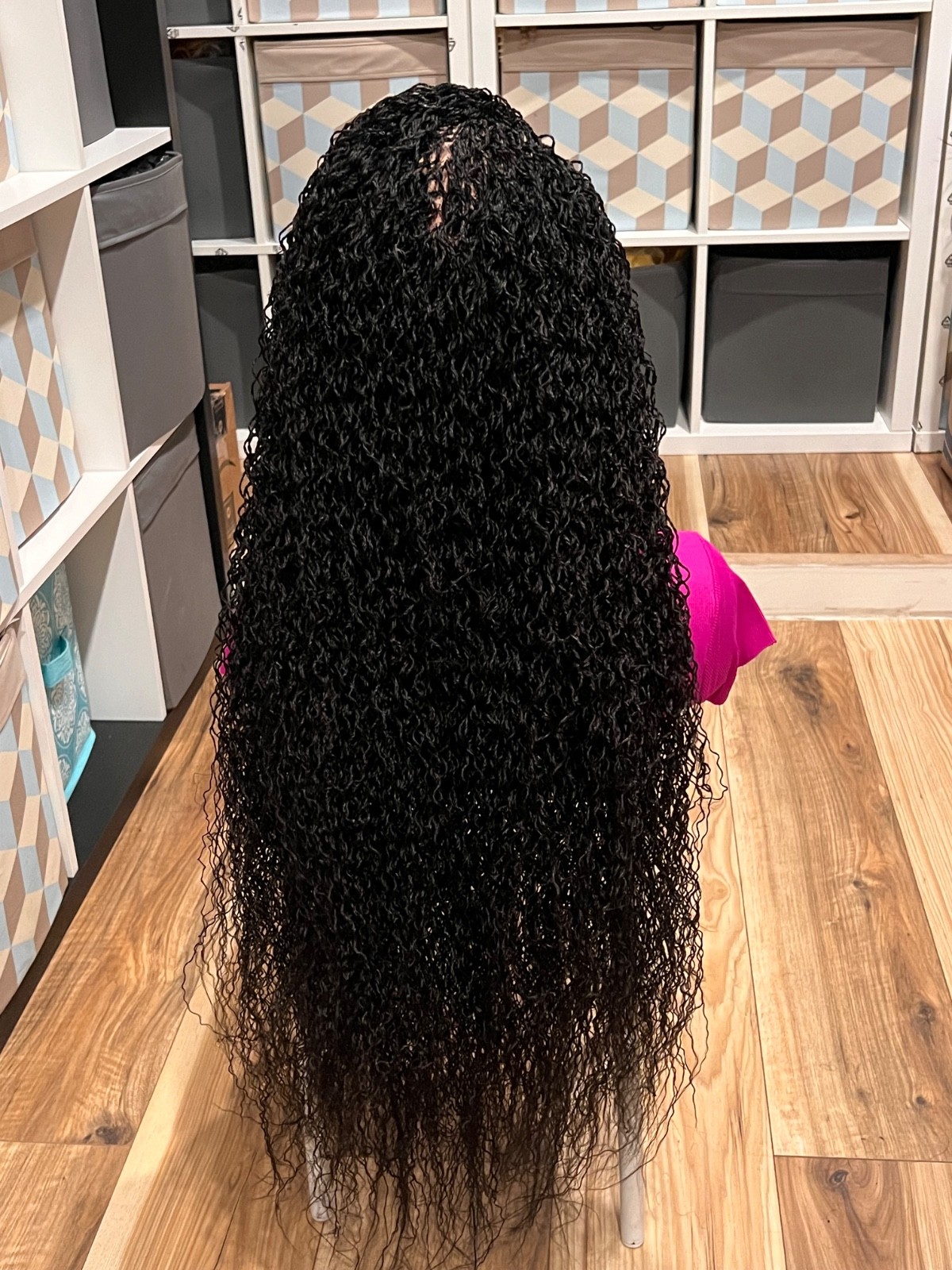 Braided water wave wig made on a full lace wig.length is 30”long. Black.