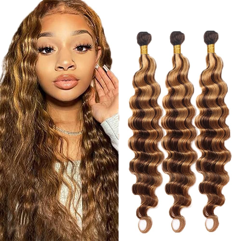 Hydtxc Deep Wave Human Hair Bundles 14 16 18 Inch P4/27 Bundles Human Hair