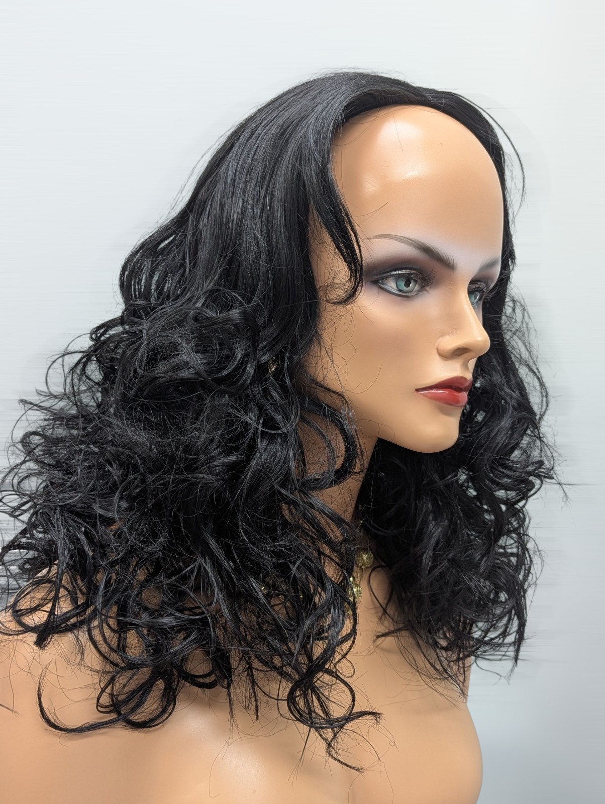 Gorgeous Synthetic Loose Curly Wig Color 1 Jet Black Permanent Center Part