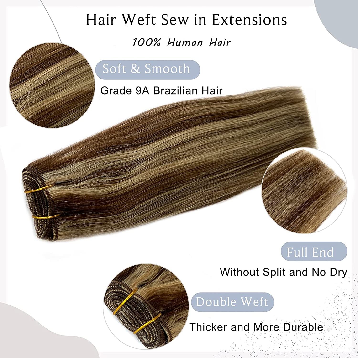 Double Weave Sew in Virgin Human Hair Extensions Machine Weft Hair Full Head100g