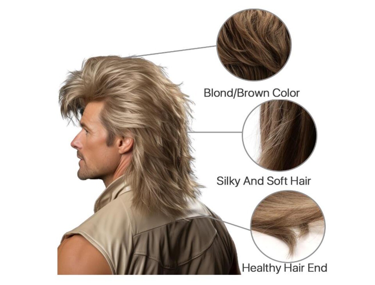80s Mullet Wig Adult Men’s Pop Rocker Fancy Dress Costume Accessory Wig