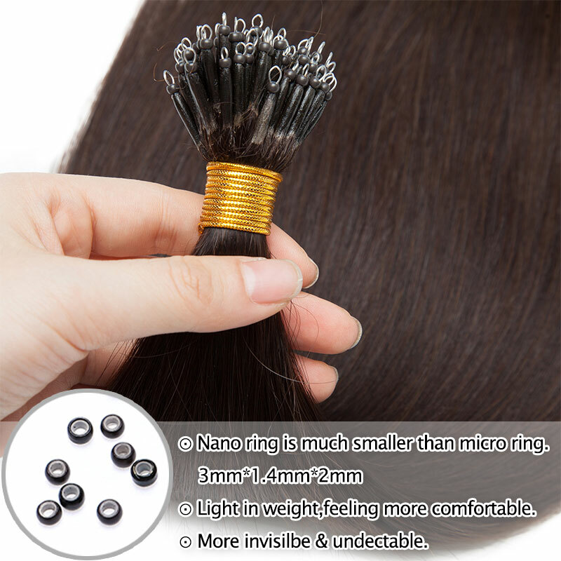 Nano Rings Hair Extensions 100% Remy Human Hair Thick Minhi Beads Straight 50pcs