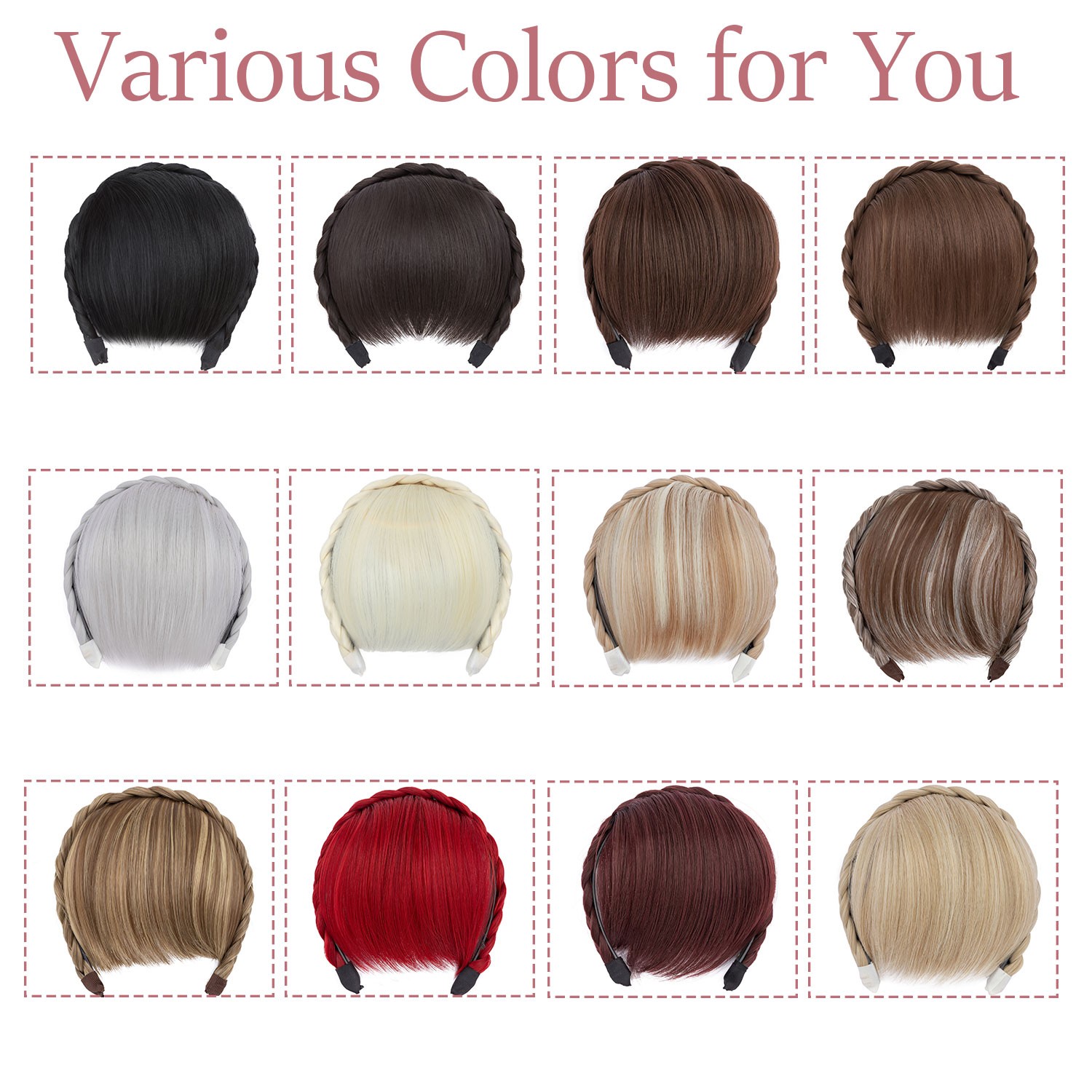 Xmas Braided Headband Hair Clip in Fringe Bangs Real As Human Hair Extensions US