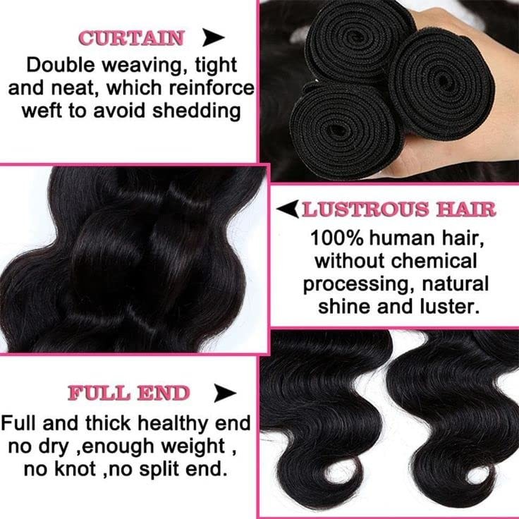 DDODLA Body Wave Hair Extensions 18 20 22 Inch 100% Brazilian Human Hair Black