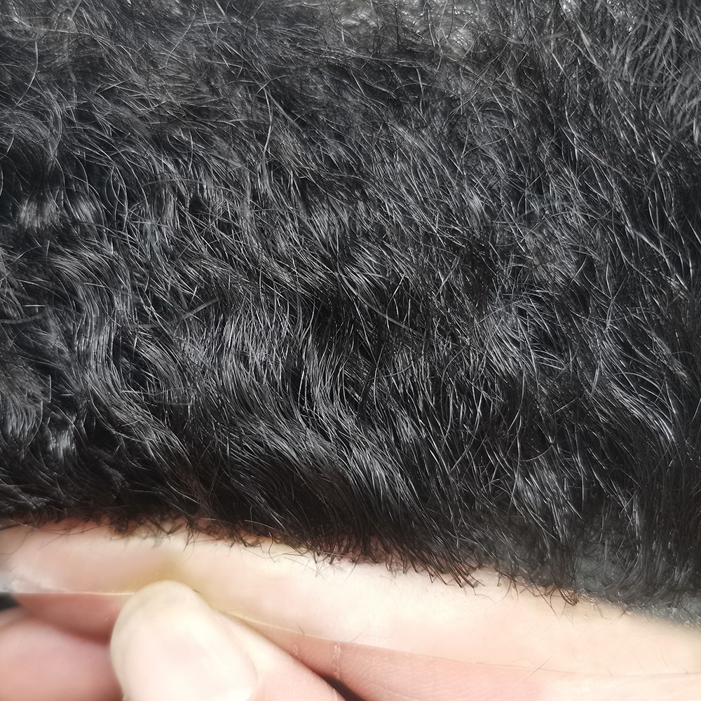 Hair Units for Black Men Thin Skin Afro Curly African American Toupee Hairpieces