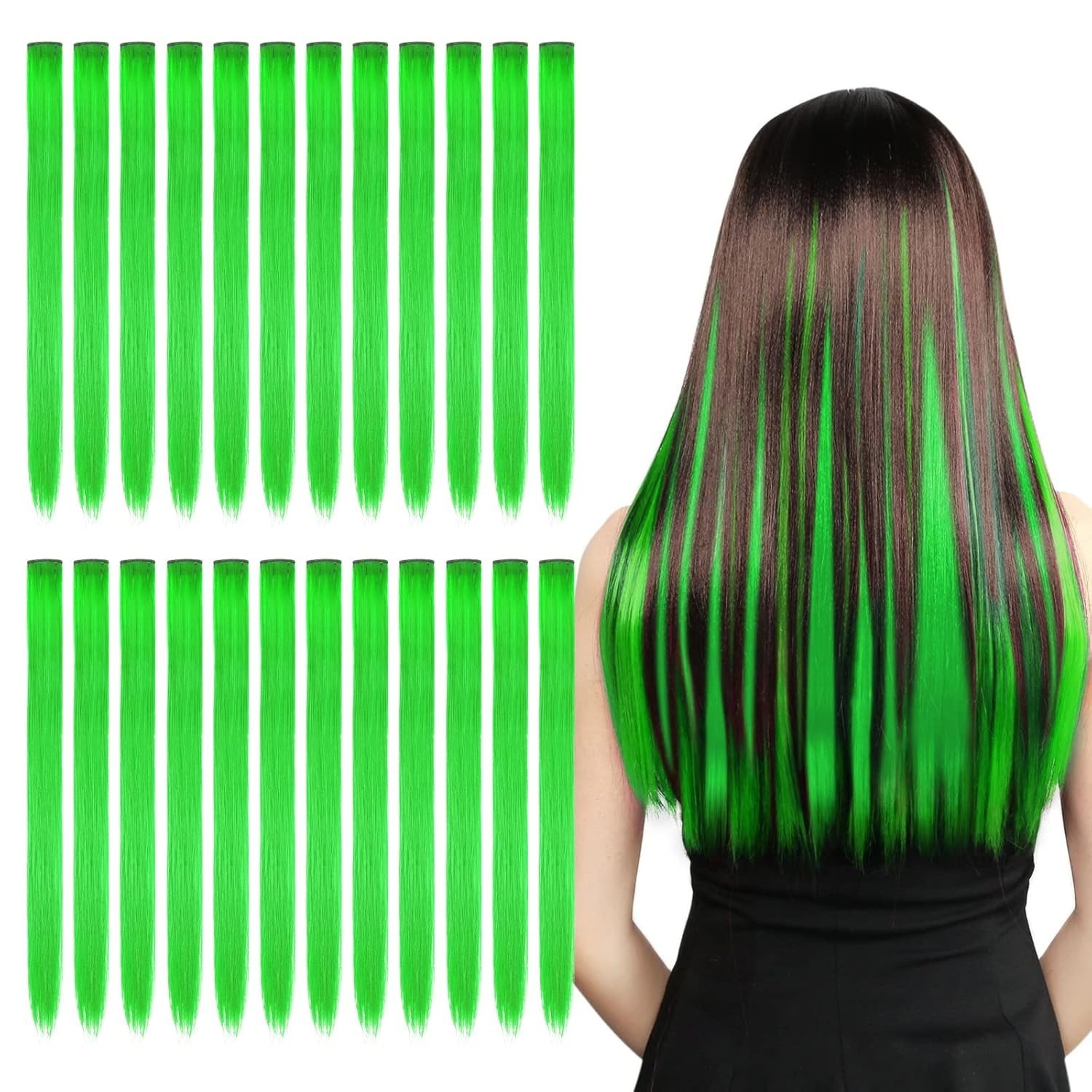 24PCS Green Accessories Colored Clip in Hair Extensions for Girls 20Inch Rain…