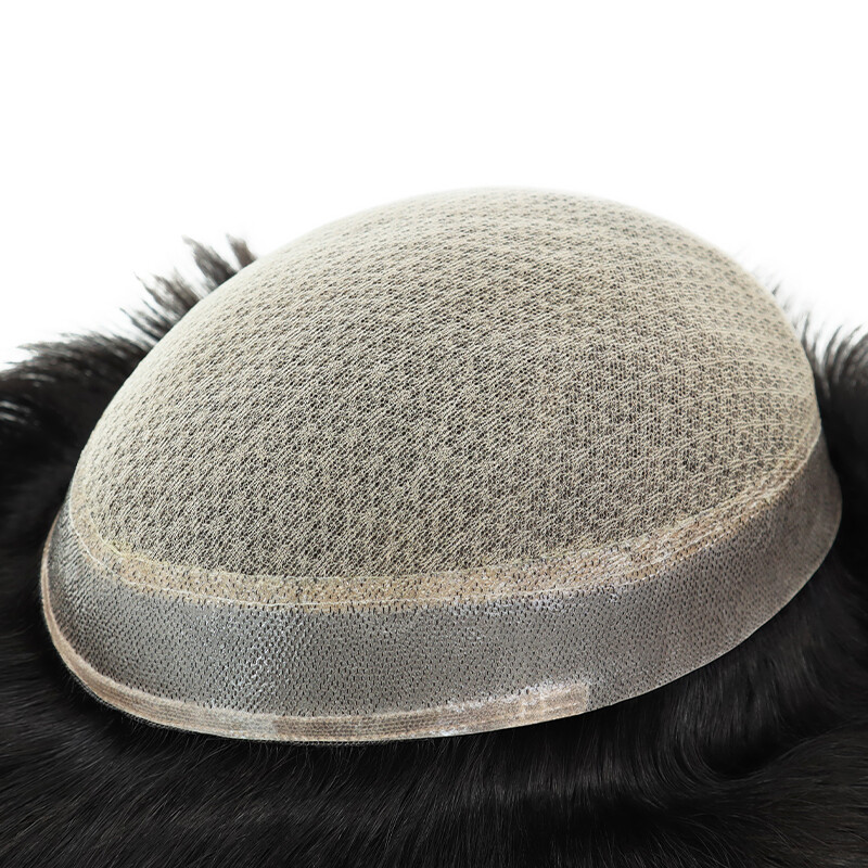 Mens Toupee Human Hair System Diamond Net Injection Skin Straight Hair Pieces#NC
