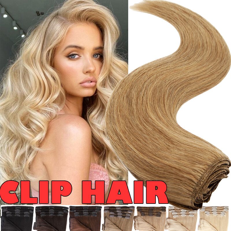 Russian THICK DOUBLE WEFT Real Human Remy Hair Extensions Clip In Full Head 170G
