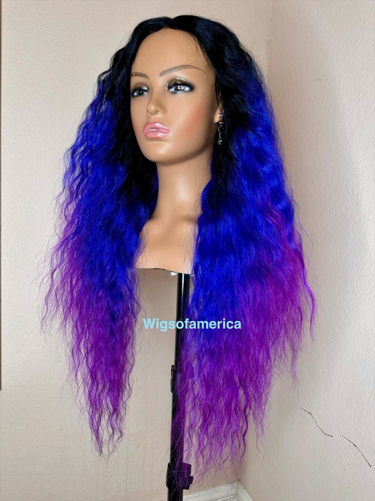 Blue Purple WIG Ombré Black 26 Inches Long Middle Part Heat Ok