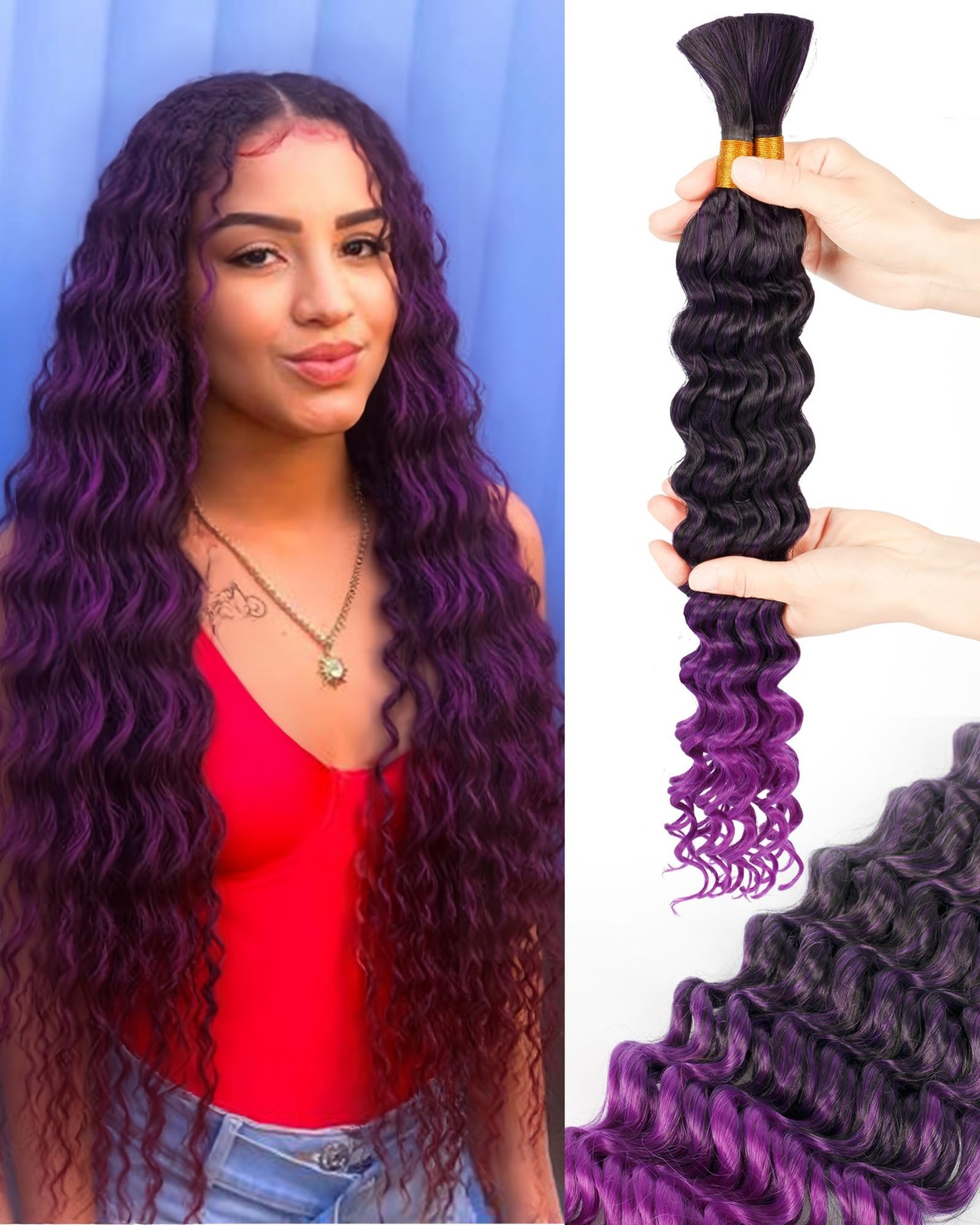 Deep Wave Bulk Braiding Hair-Wet and Wavy Human Braiding Hair,20 Inches 2 Bun…