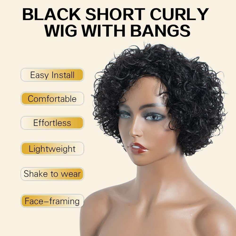 10in Kinky Curly Wig for Women Black Full Heat Resistant Synthetic Cosplay Party