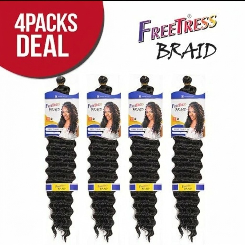 *4-Pack* FREETRESS SYNTHETIC CROCHET BRAIDS – DEEP TWIST BULK 22″ Color 1B