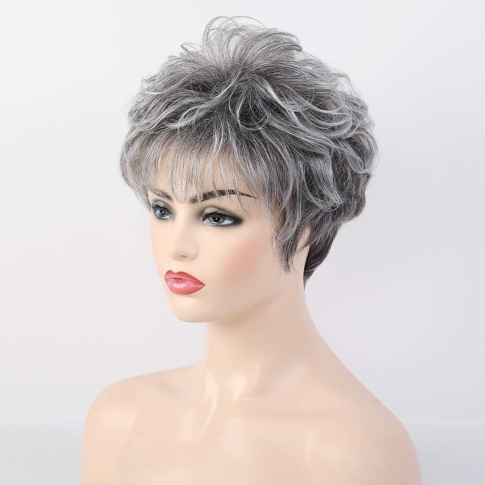 6 Inch Gray Pixie Cut Wig Human Hair Short Mechanized Full Wig
