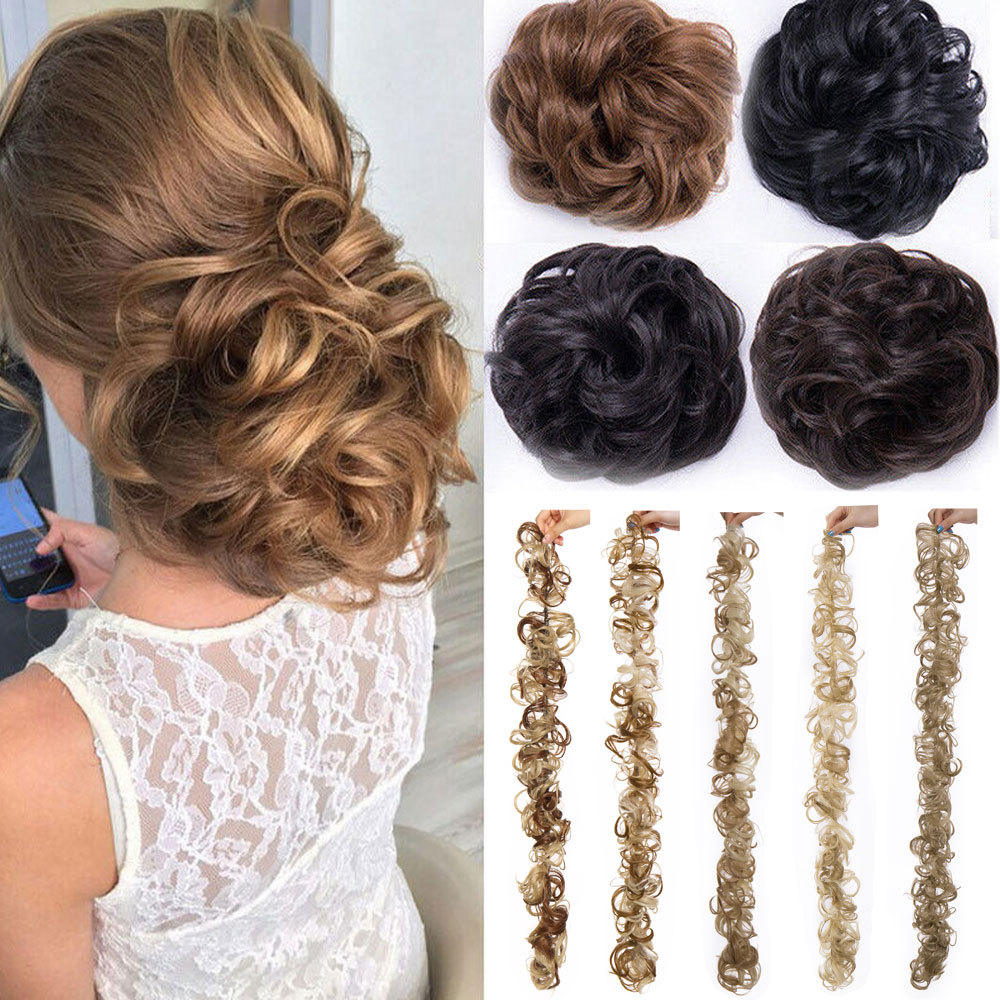 Long=Thick Hair Extension Scrunchie Wrap Messy Bun Updo Curly Ponytail Chignon H