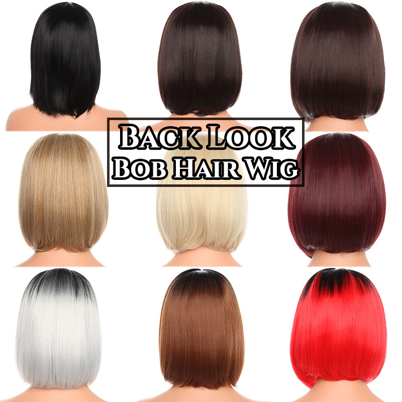 Full Synthetic Ombre Gray Brown Hair Straight Women Wigs with Rose net 12″ Long