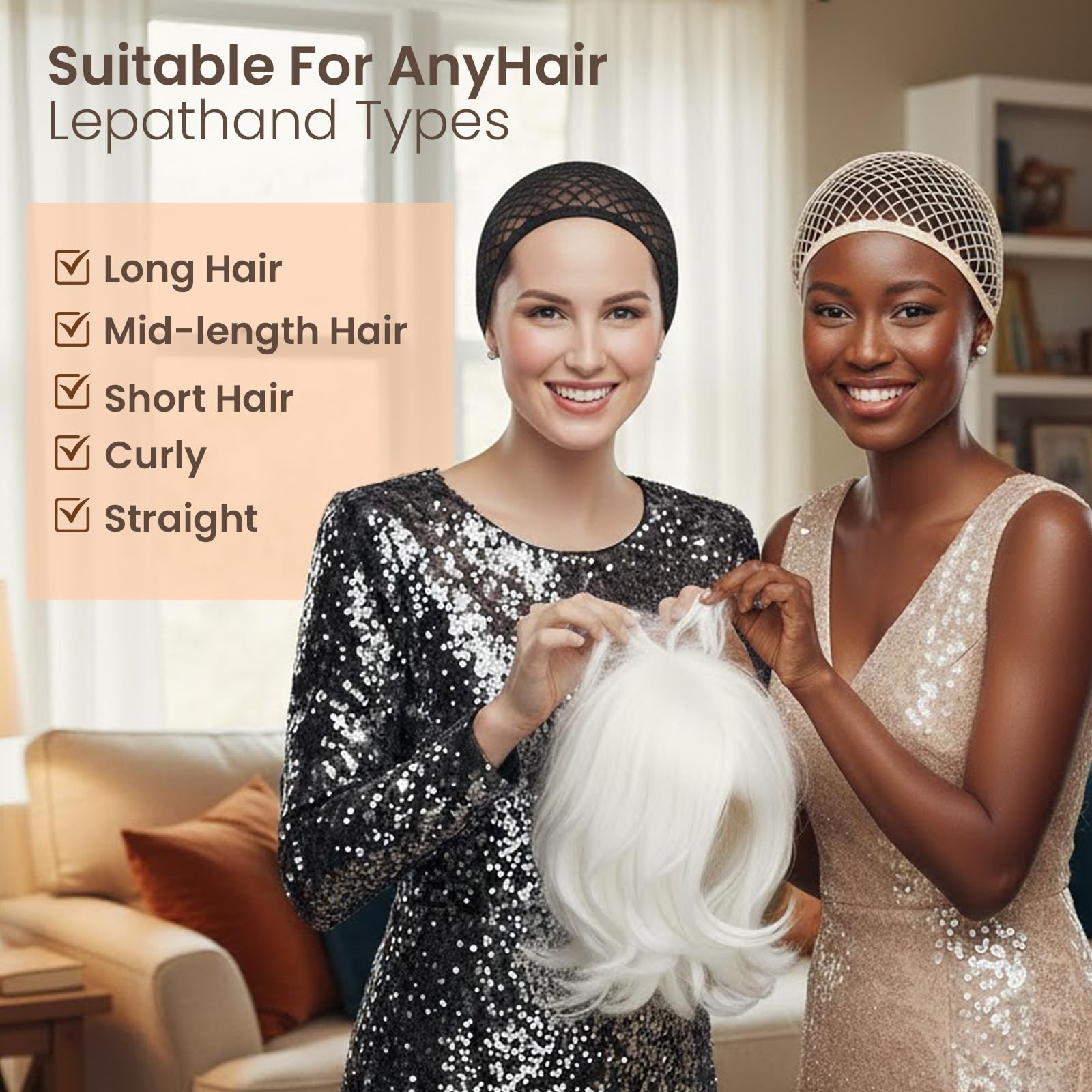 Mesh Wig Cap Crochet Net Black Hair Net for Women Men Sleeping Hairnet Cosplay