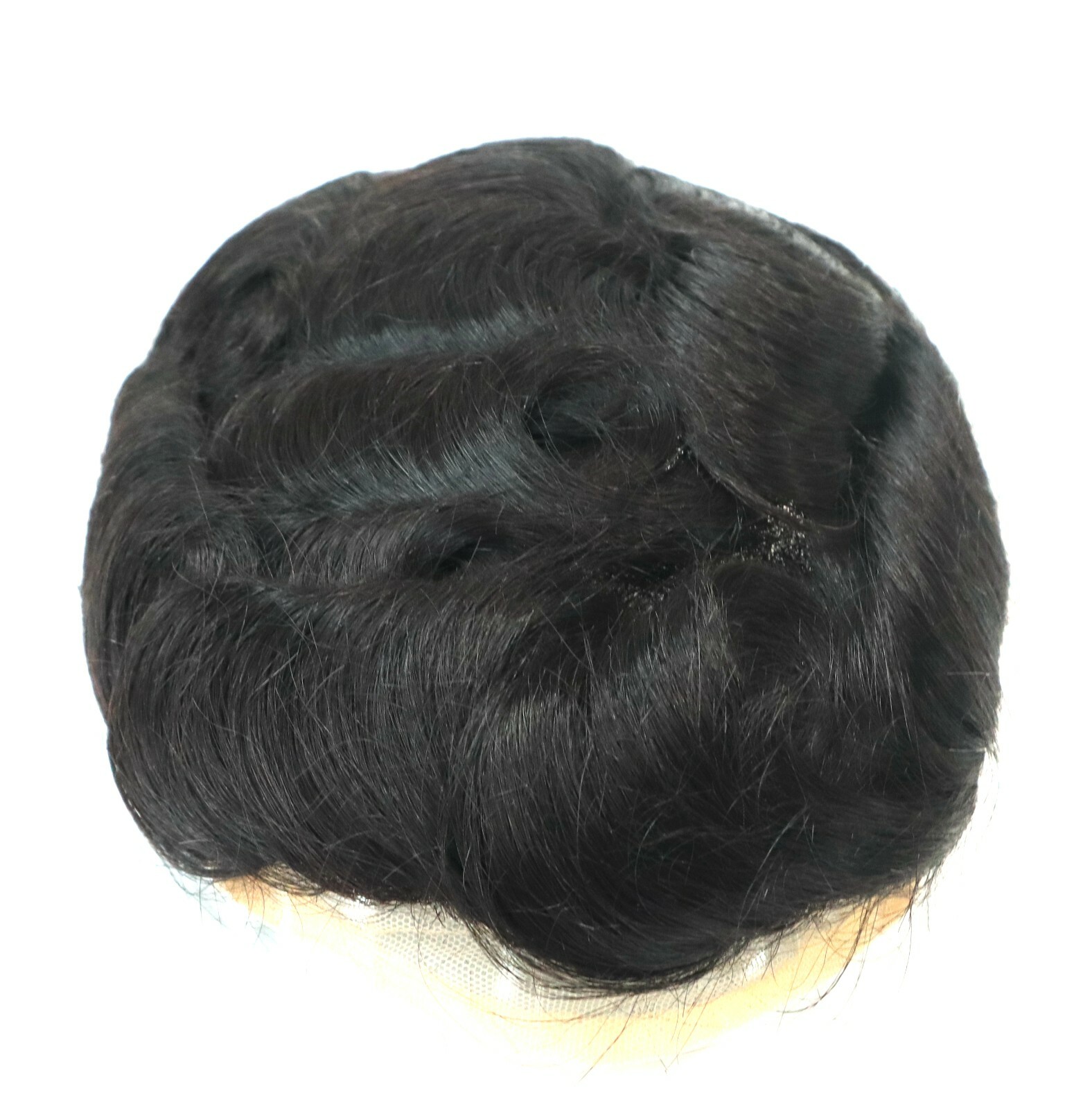 Mens Toupee Human Hair Replacement System All French Lace Black Hairpieces #1B