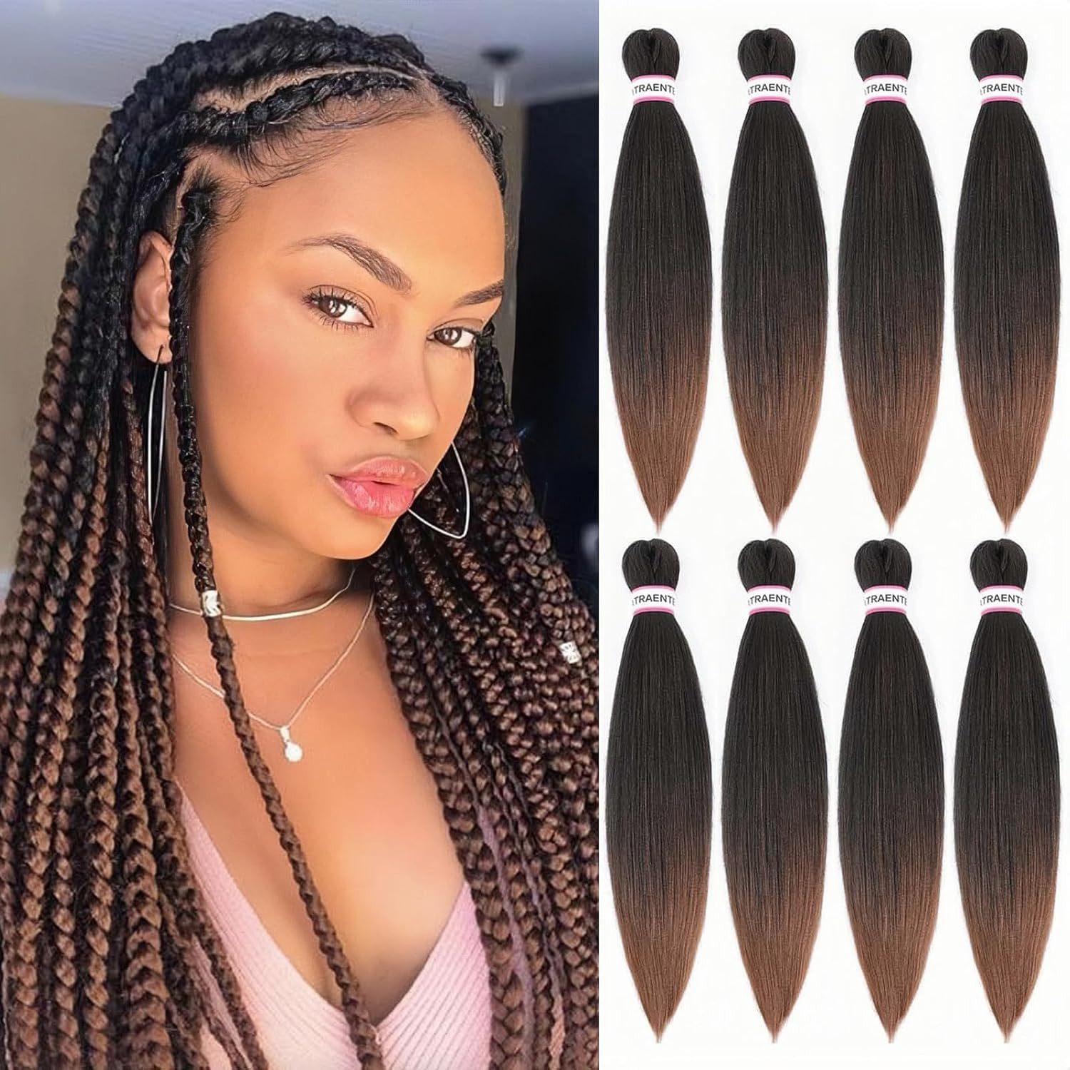 Pre Stretched Braiding Hair 8 Packs – 18 Inch Ombre Braiding Hair,Two Tone Ya
