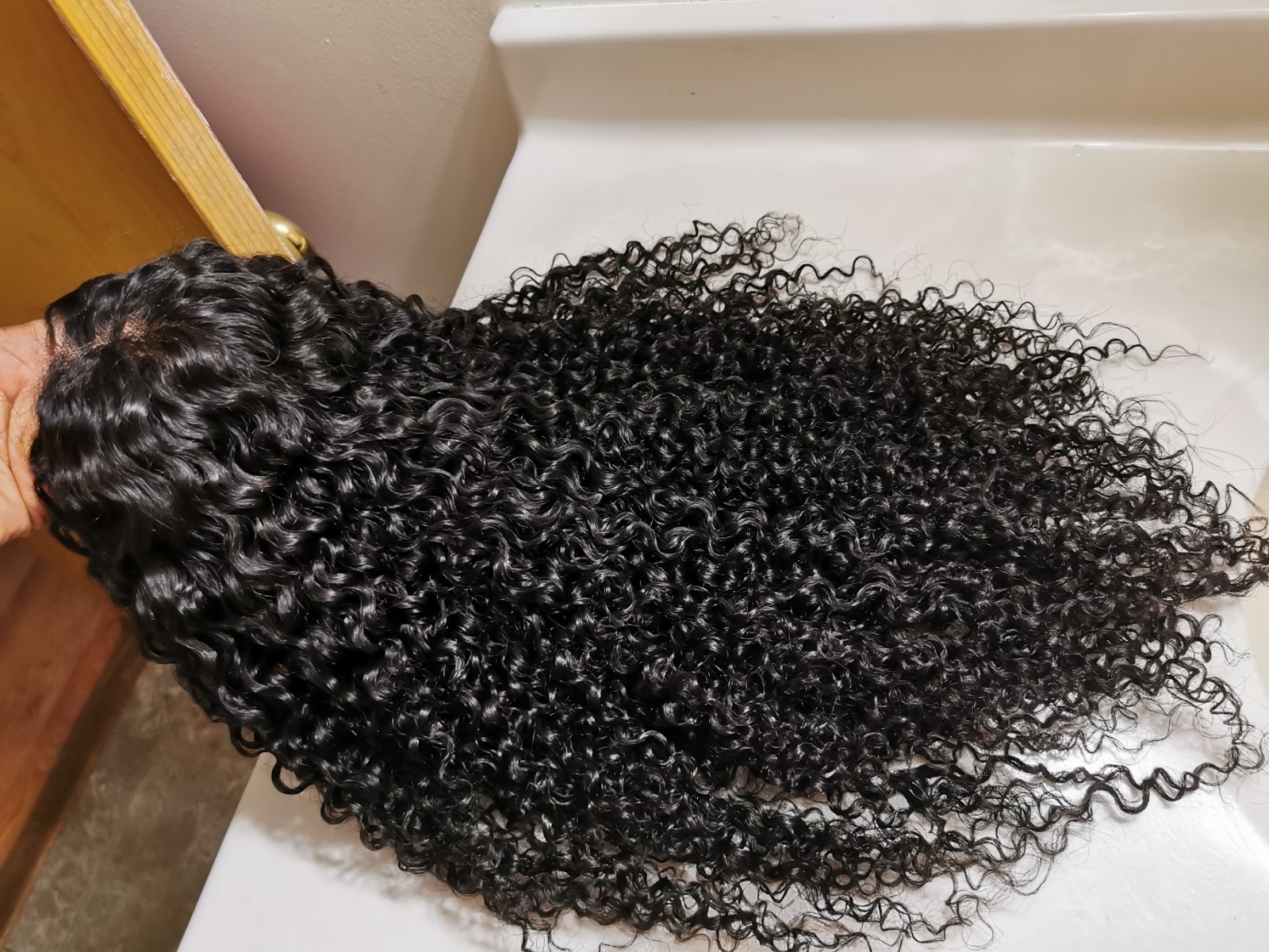 High Quality Natural Black Kinky Curly Human Hair Glueless Lace Closure Wig 24″