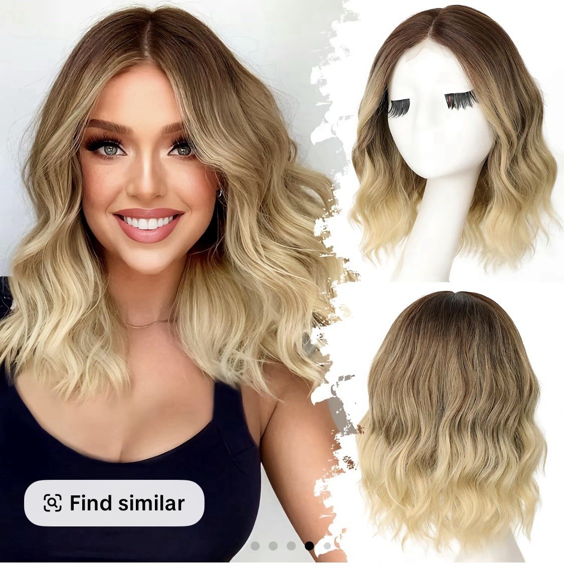 AISI Ombre Blonde Short Wavy Hair 14” Natural Premium Wig New