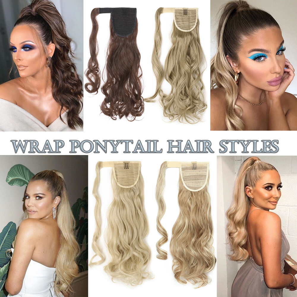 Curly Straight Wrap Ponytail Clip In Hair Extensions Pony Tail As Human Hair US