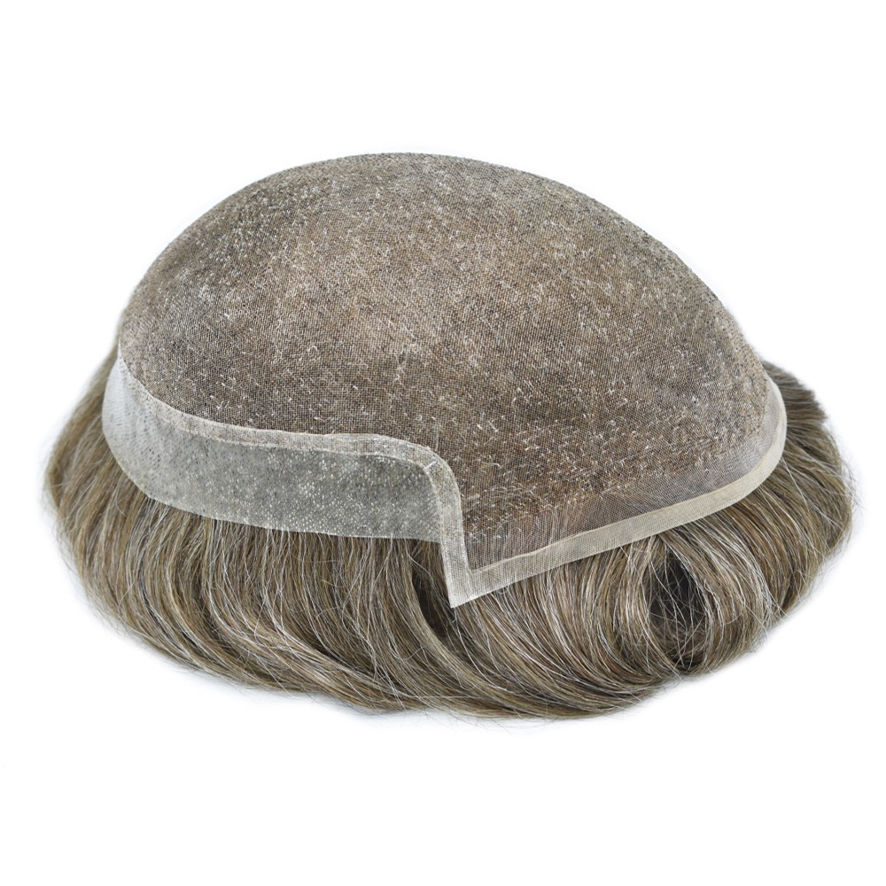 Bleached French Lace Front Mens Toupee Hairpiece Skin PU Hair Replacement System