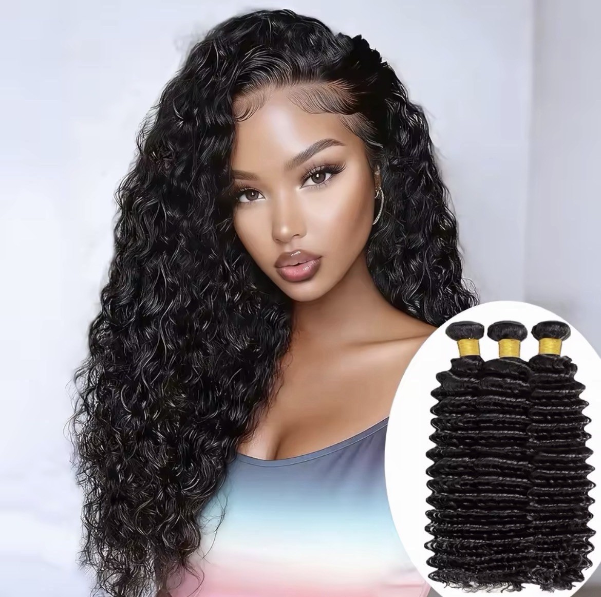 Black Curly Brazilian Human Hair Weft Extension Bundles 20in 3-Pack 300g