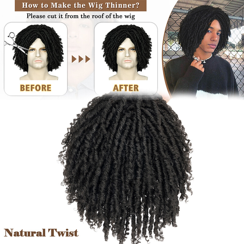 Men Synthetic Short Dreadlock Hair Topper Wig with Clip in Braided Half Wigs 5in