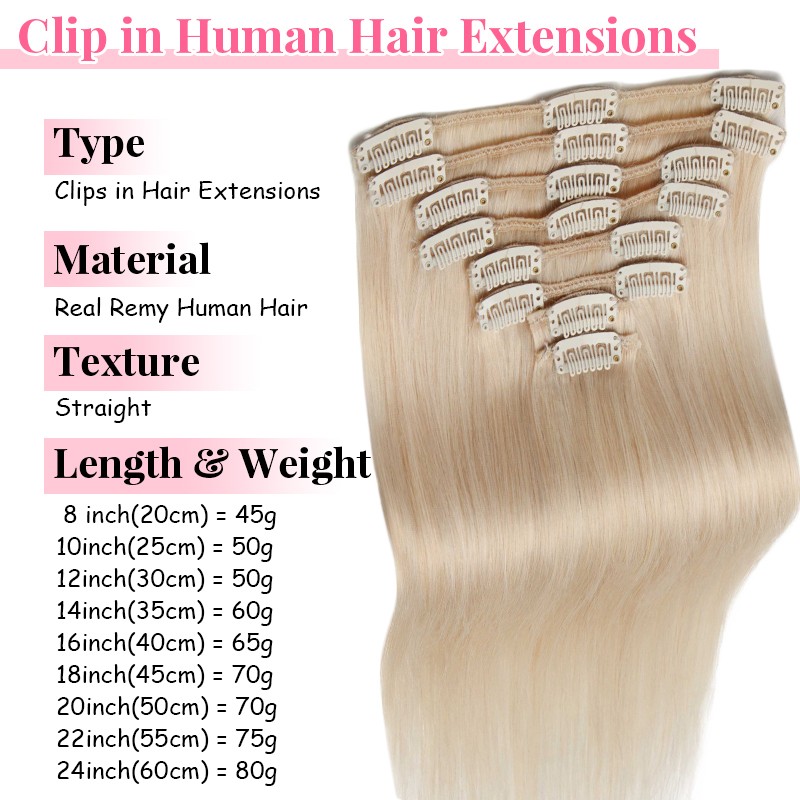 Clip In 100% Human Real Remy Hair Extensions 8PCS Full Head Straight Dark Brown