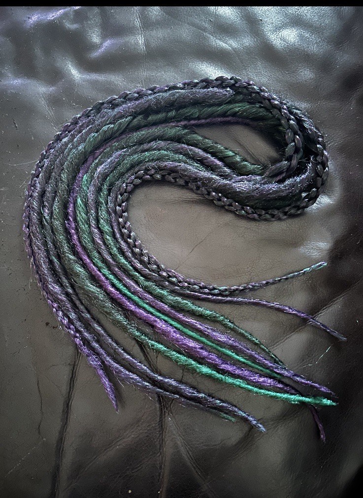 Dreadlock Braids 5 Strands Purple Black And Green Handmade Double Ended