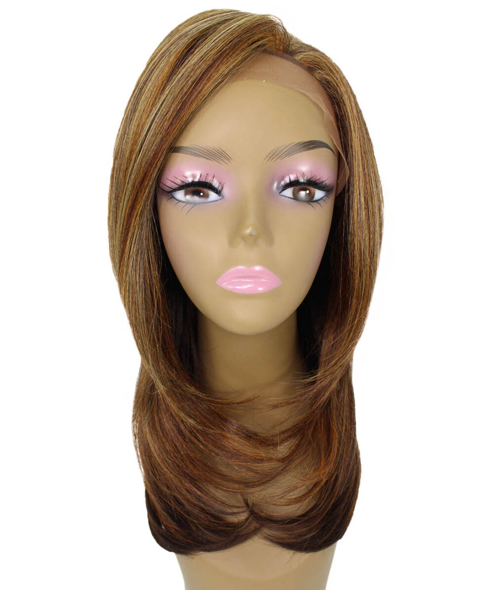 LUXLUXE Valona Straight 20 in 4X4 Hand Tied Lace Front Wig, Auburn Brown Blend