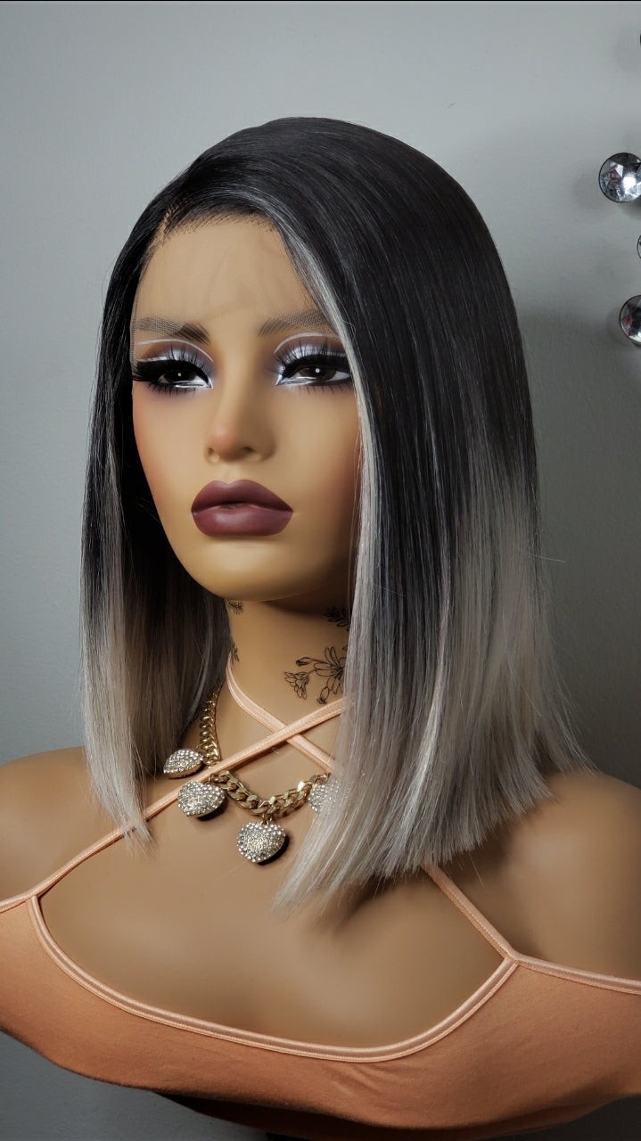 New Black Rose Gold Short Bob Wrap Style Lace Front Wig Womens Fashion Hair Wigs
