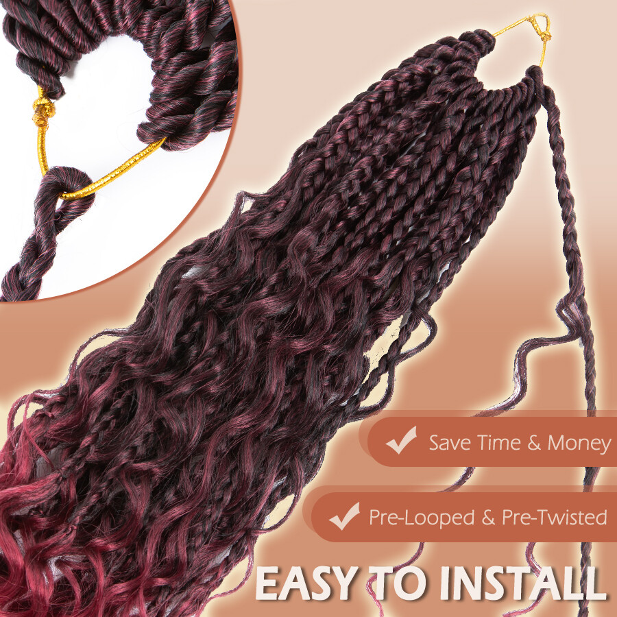 Goddess Bohemian Box Braids Boho Curly Crochet Hair Braiding Hair Extension US