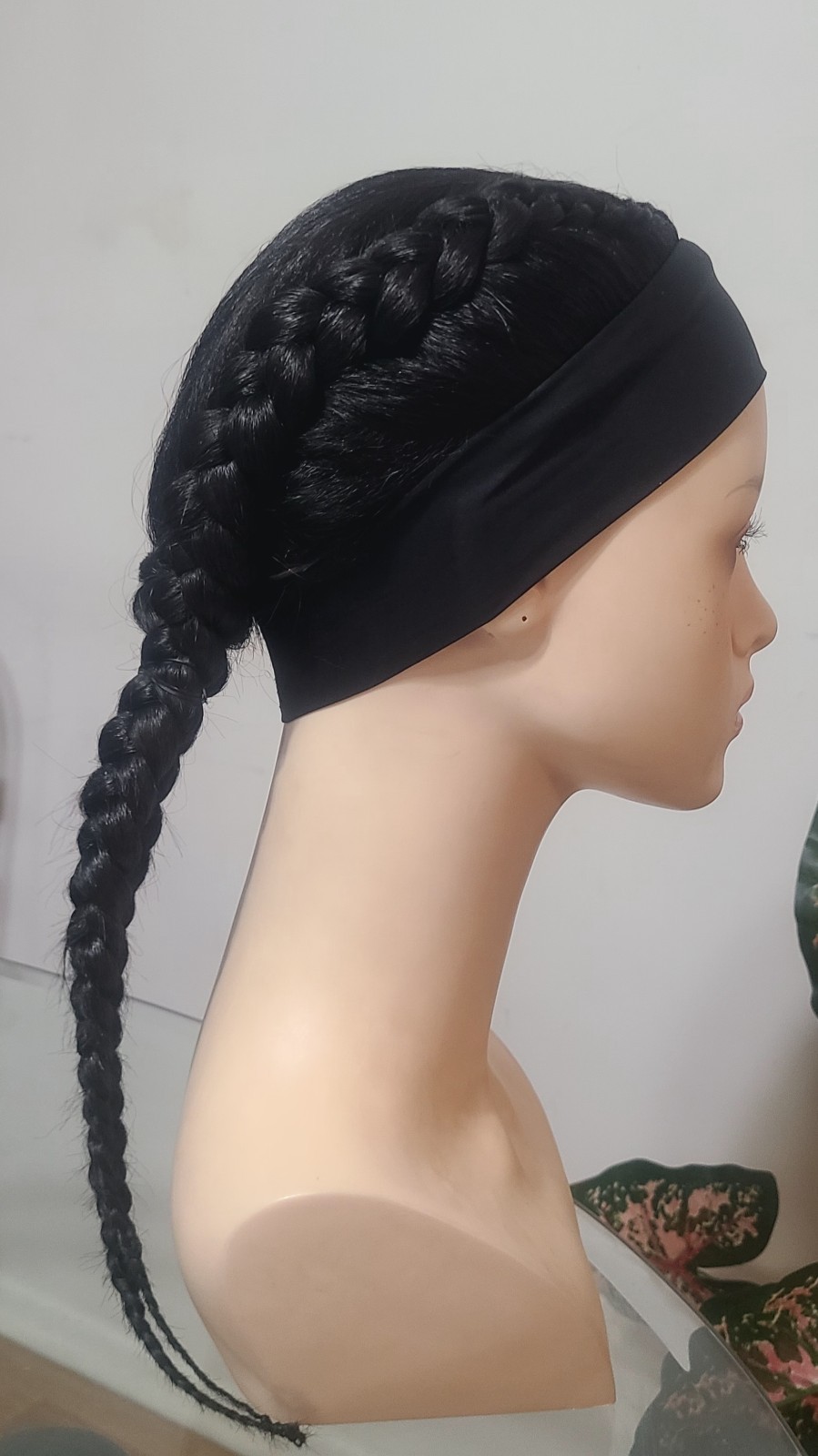 2 Cornrows Black Headband Wig ,18 Inch Yaki Straight,kinky Afro.