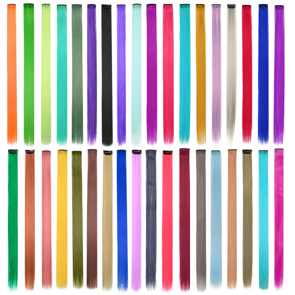 10PCS Colored Clip in Hair Extensions 18 Inches Ombre Straight Synthetic