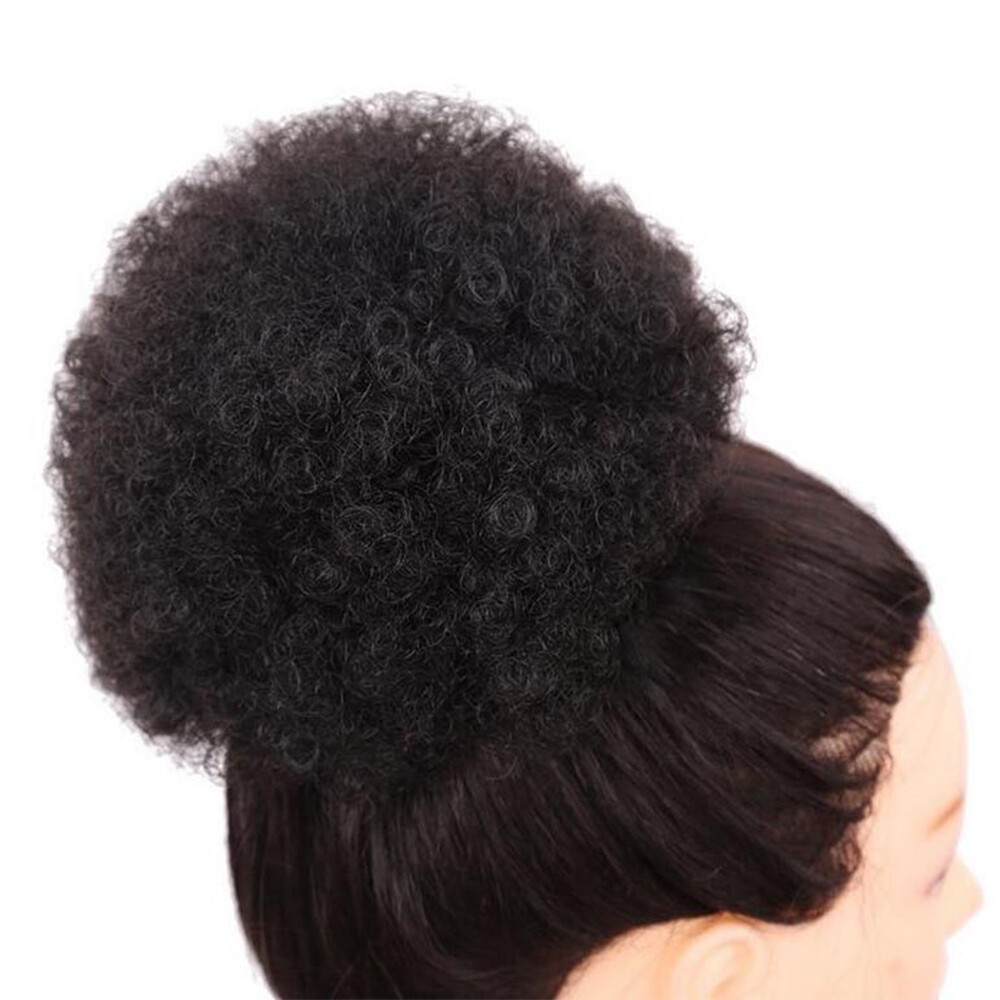 Afro Kinky Curly Ponytail Drawstring Puff Bun Clip on Chignon Bun Hair Extension