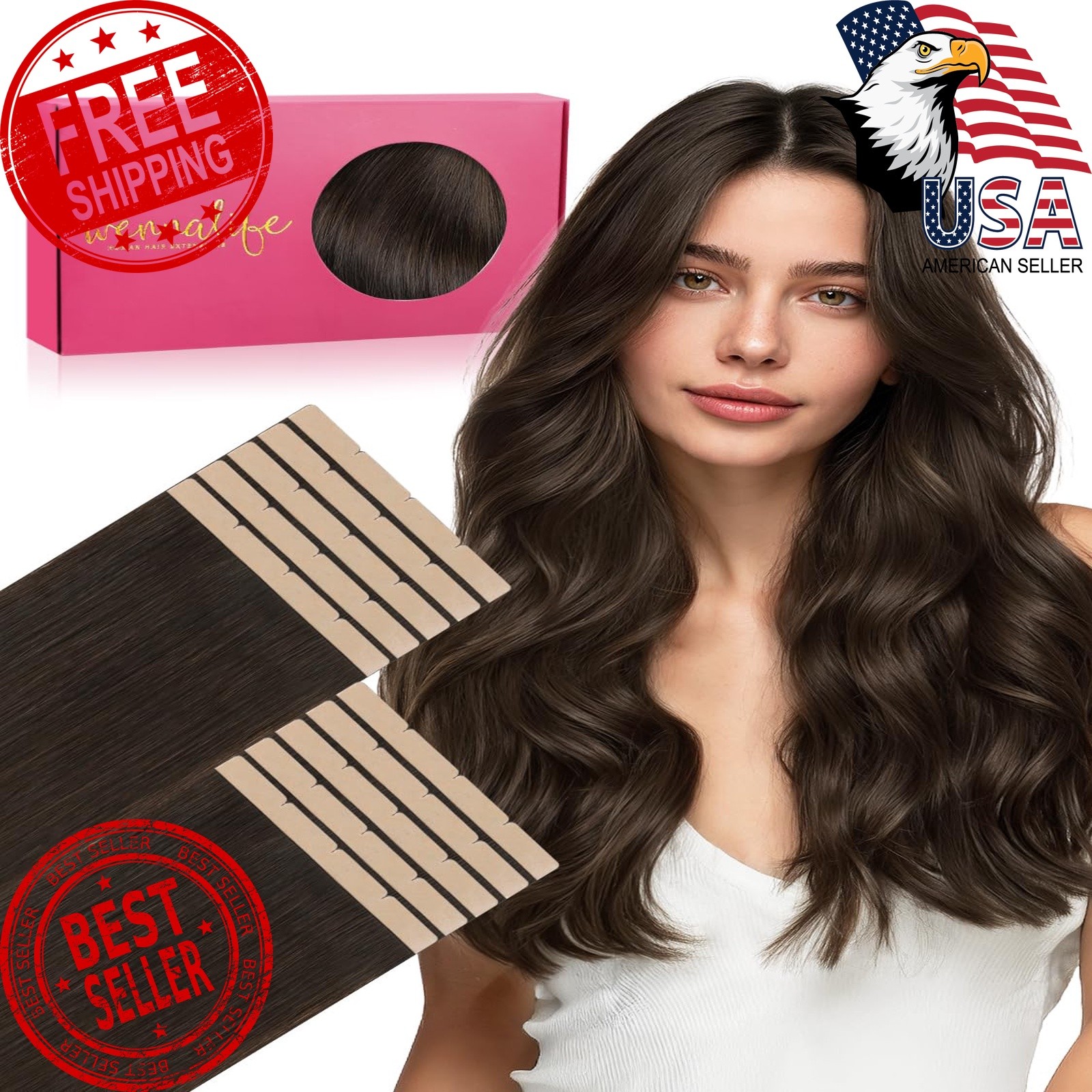 Wennalife 8cm 18″ 50g 10pc Light Dark Brown Tape In Hair