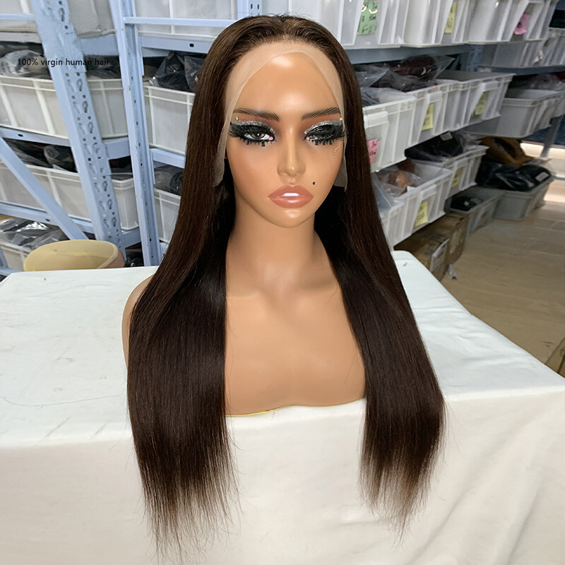 2# Color Brazilian 100% Human Hair 13*4 Lace Front Wig Straight Body Wave