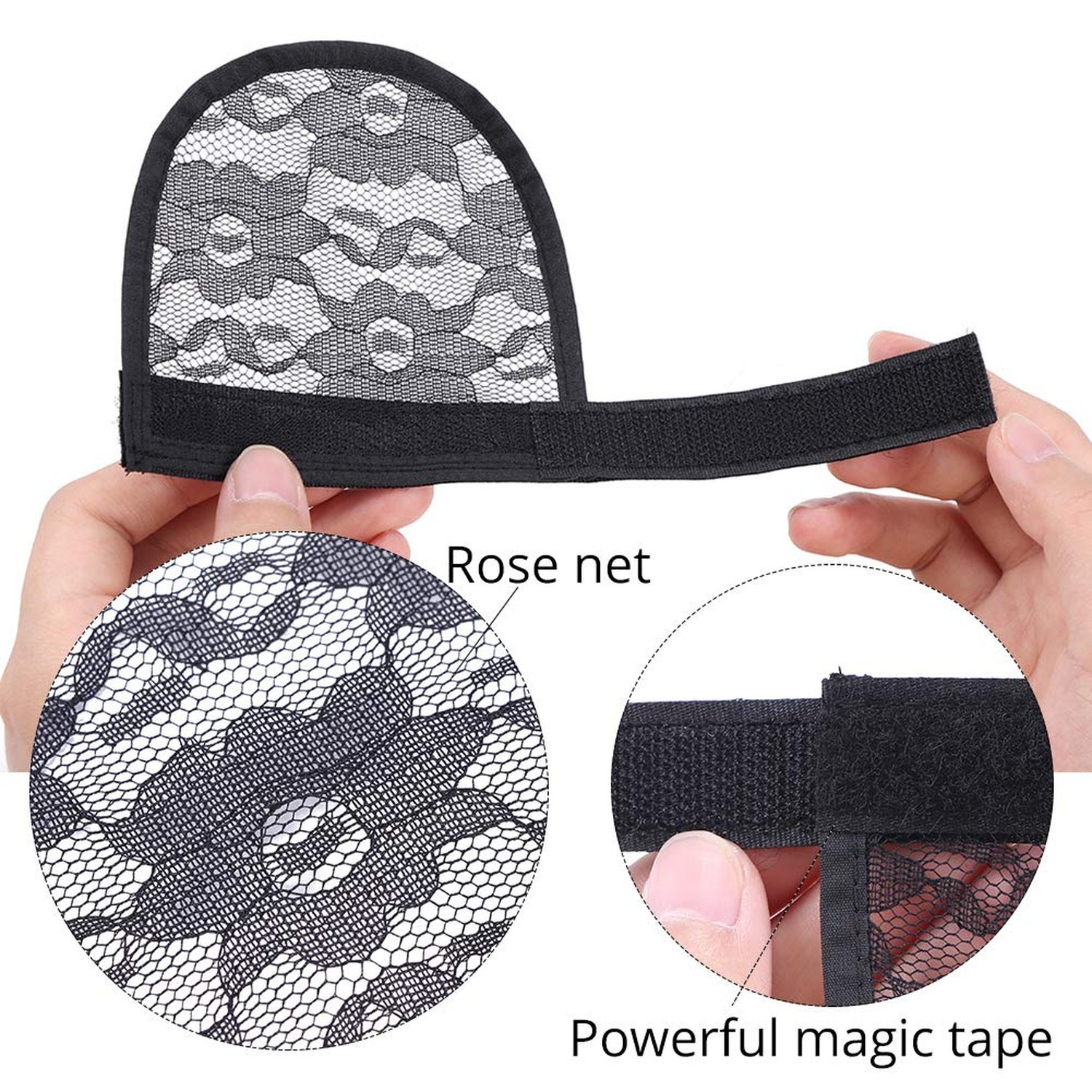 5PCS Lace Base for Ponytail with Combs – Large Hair Net – Magic Buckle – Black