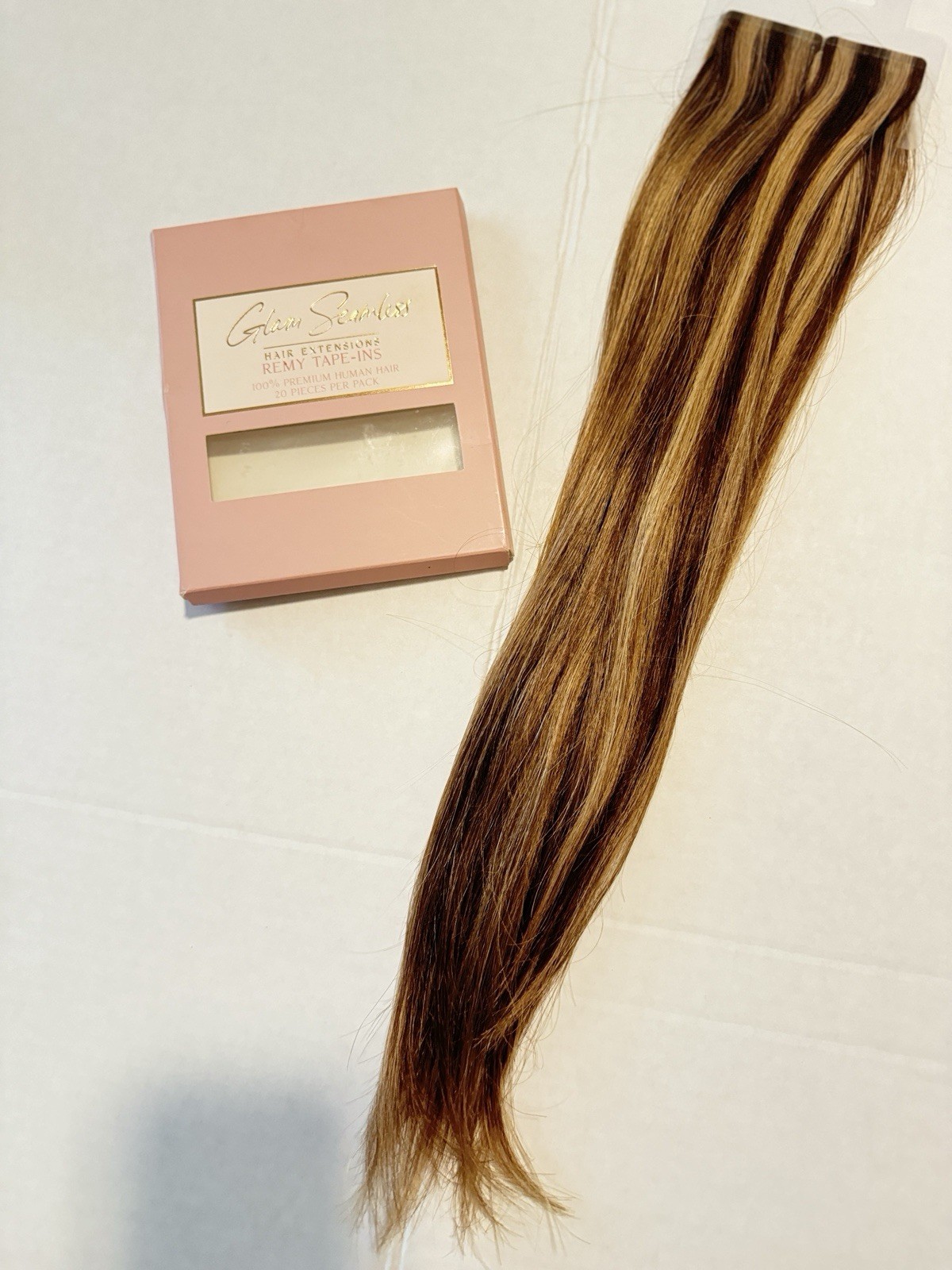 Glam Seamless 16″ Tape In Remy Human Hair Extensions 4/27 highlight Open Box