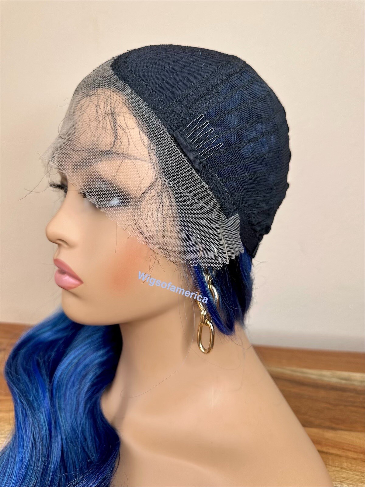 Lace Front Wig Blue Ombré Black Wavy Layered 26 Inch Long Heat Ok