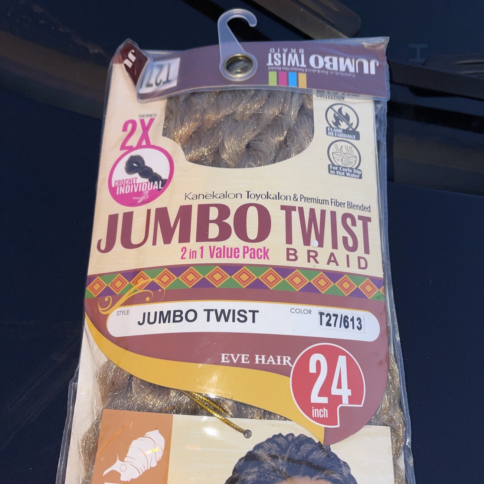 Eve Hair Afro Crochet Braid Jumbo Eve Hair Twist 24” – 2 In 1 Pack T27/613 New