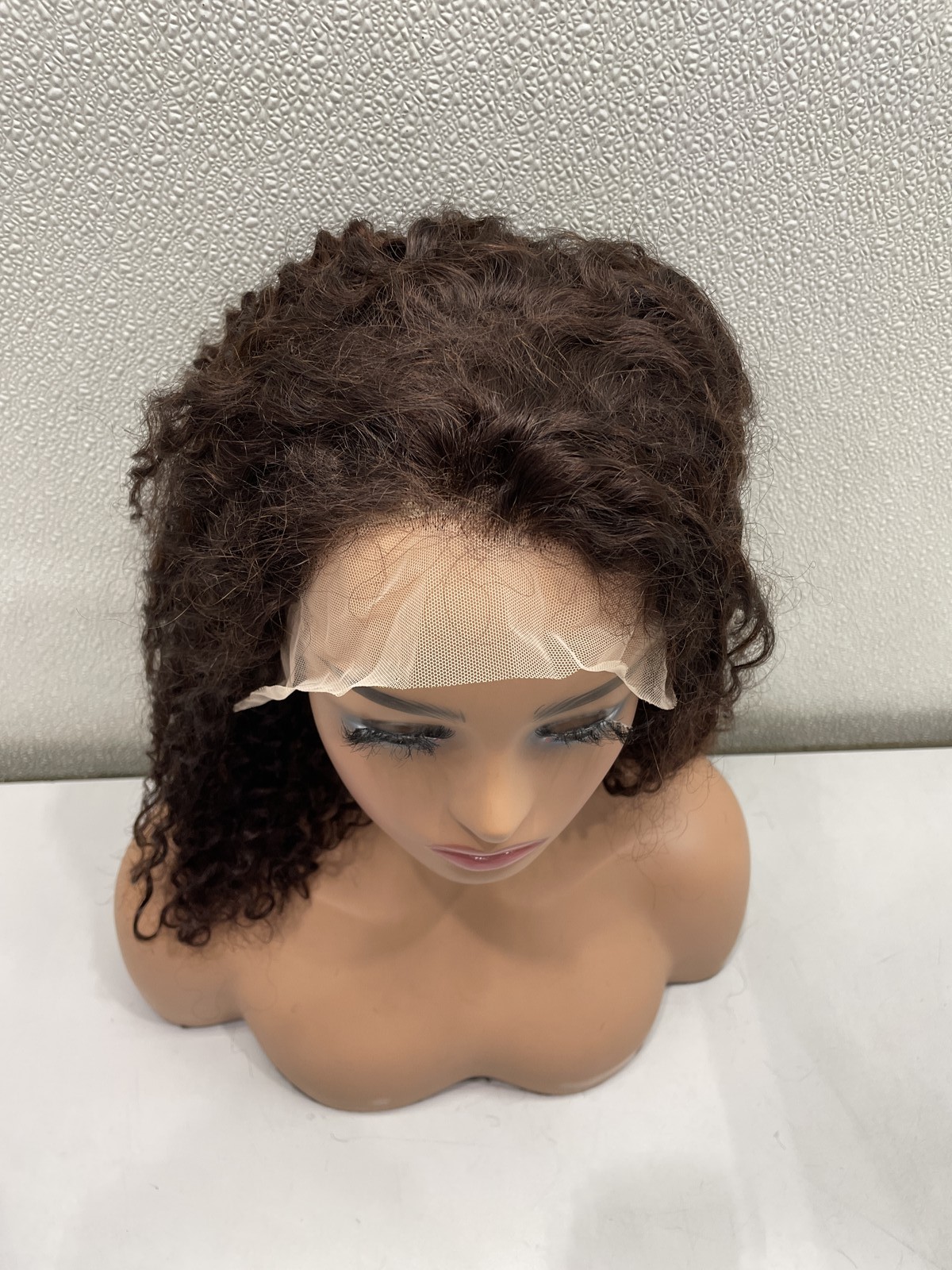 Dark Brown Water Wave Human Hair Blend 13×4 Lace Front Wig, 16″
