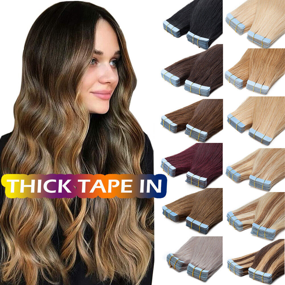 Tape in Real Human Hair Extensions Skin Weft Remy Russian Hair BalayageHighlight