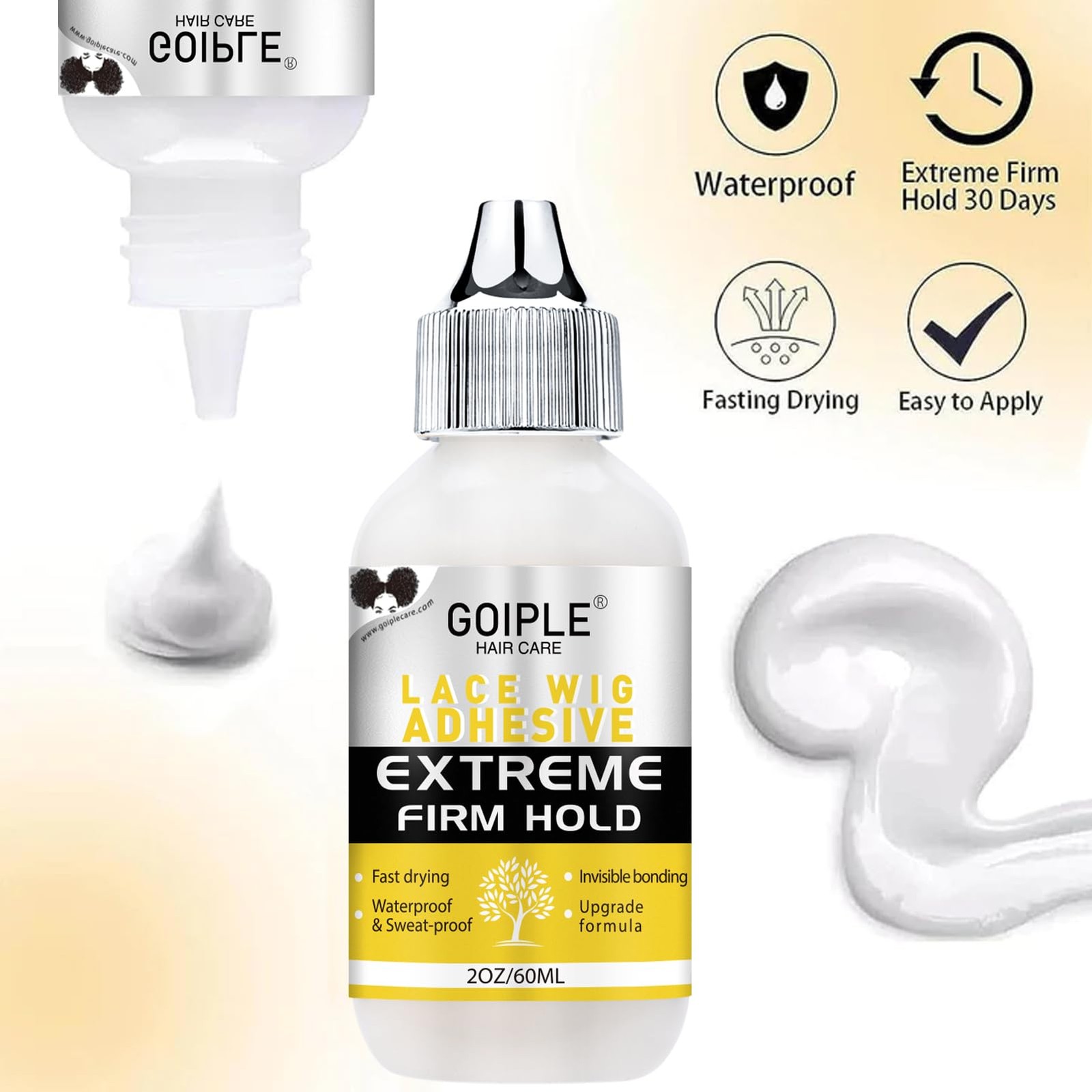 Goiple Waterproof Wig Glue – 2OZ (60ML) Fast Dry Lace Front Adhesive for Hair…