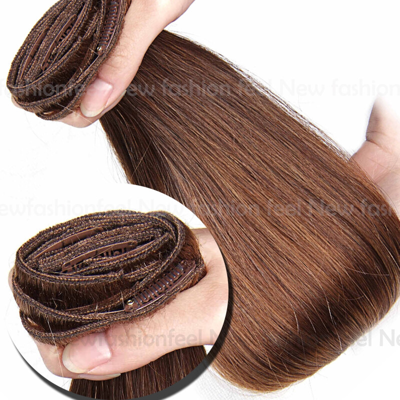 Extra Thick Double Weft Remy Clip In 100% Human Hair Extensions Full Head AAAAAA